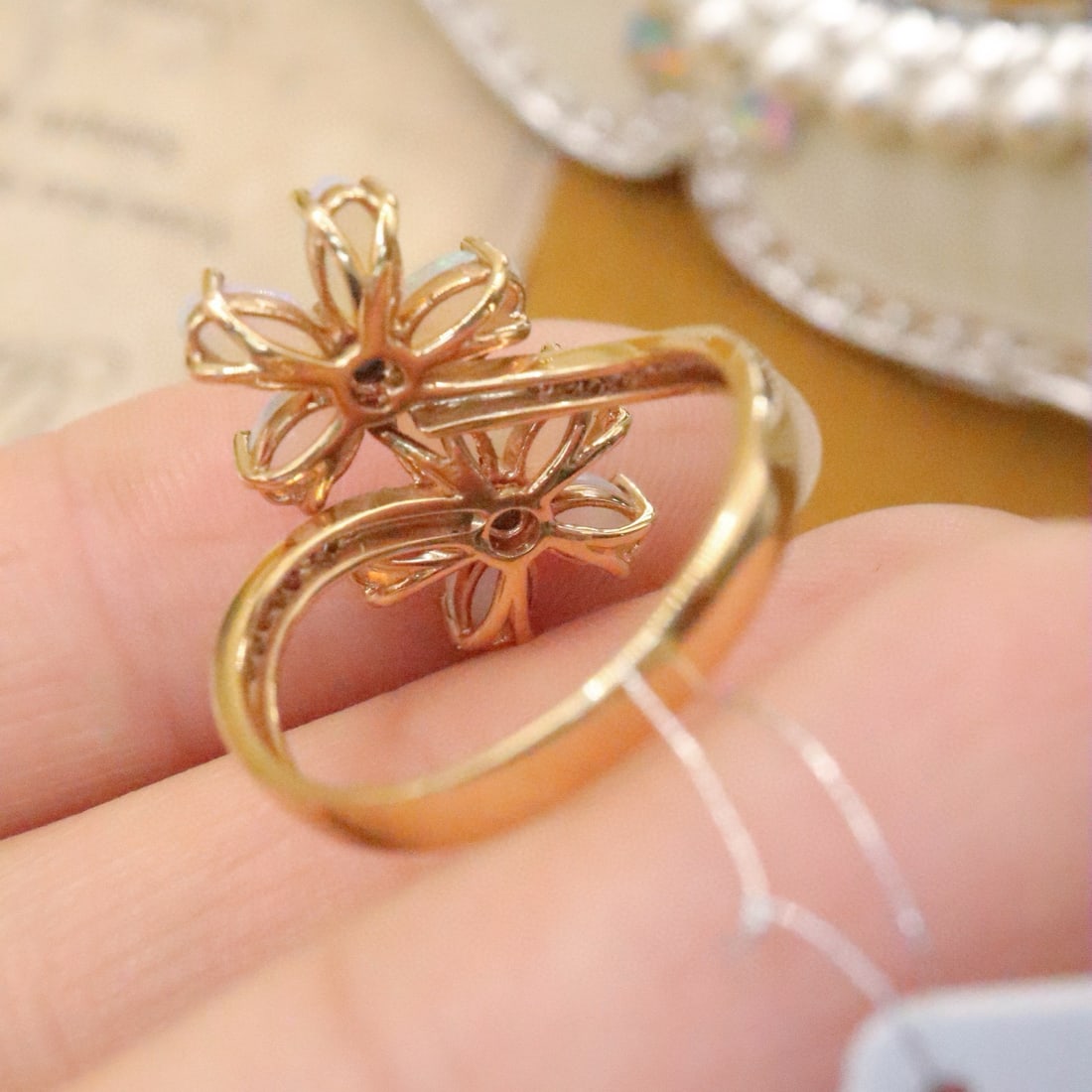 14k Gold 1.78 Ctw Natural Opal & Diamond Ring - 5