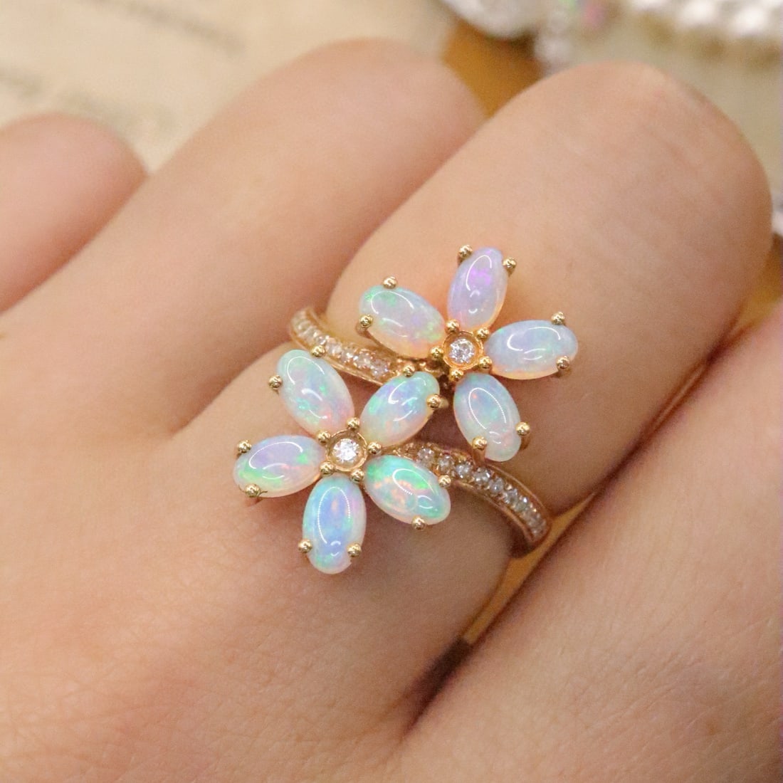 14k Gold 1.78 Ctw Natural Opal & Diamond Ring - 6