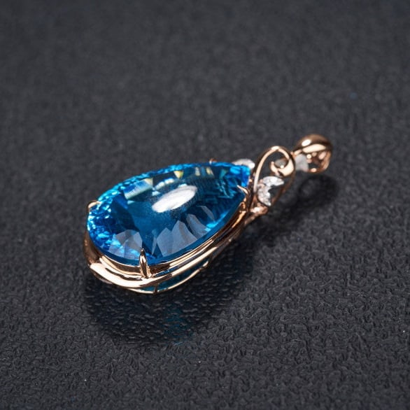 14k Gold 26.79 Ct Natural Topaz & Diamond Pendant( Without Chain ) - 6