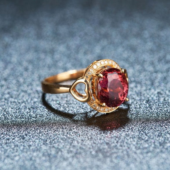 14k Gold 3.31 Ct Natural Tourmaline & Diamond Ring - 2