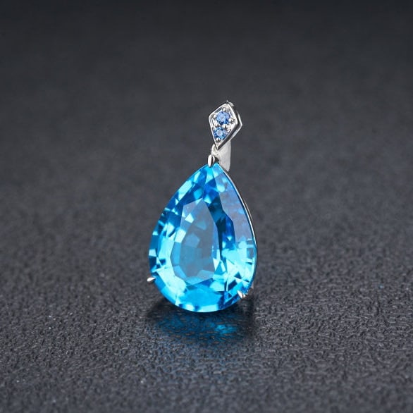 14k Gold 16.69 Ct Natural Topaz & Sapphire Pendant( Without Chain ) - 3