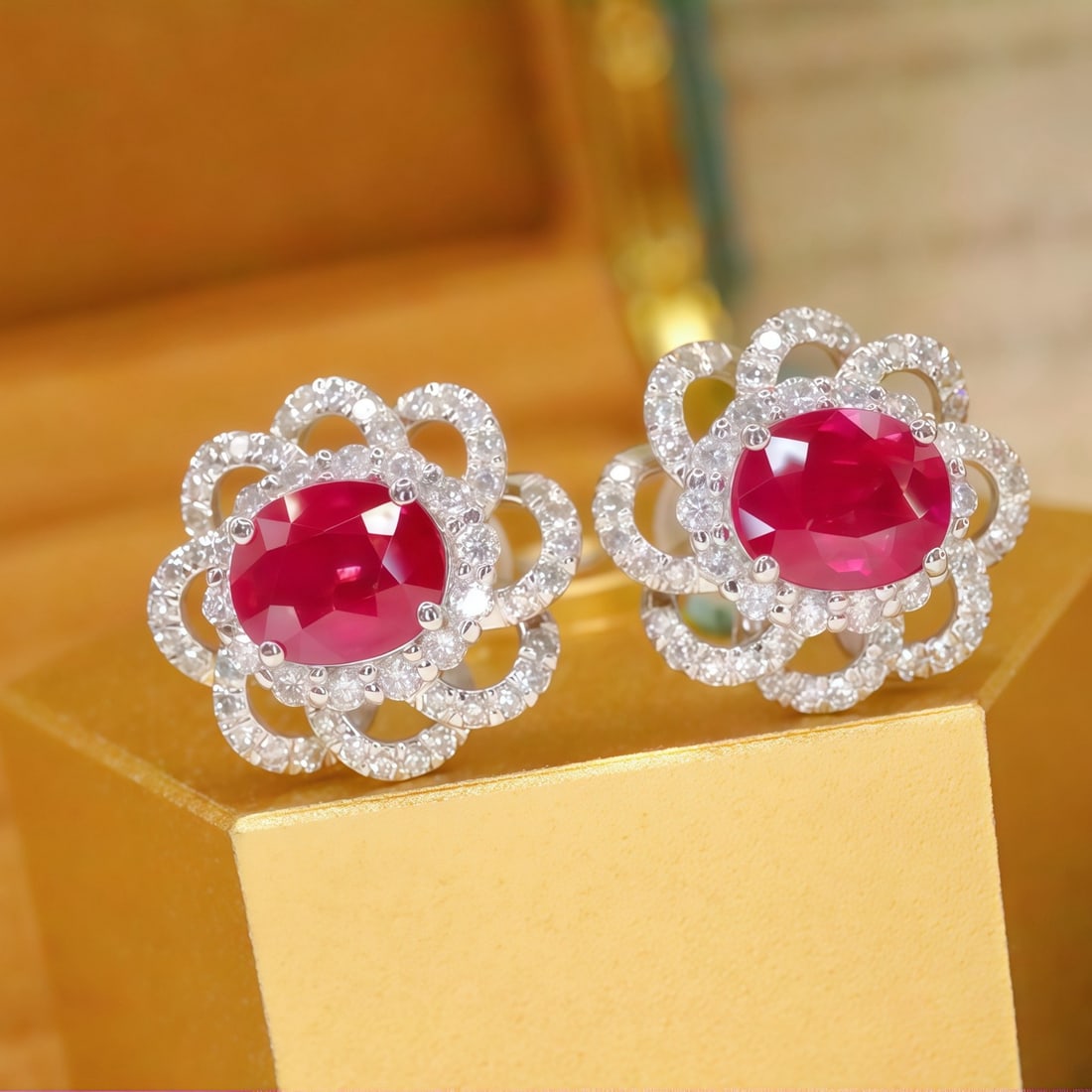 14k Gold 1.66 Ctw Natural Ruby & Diamond Earrings - 2