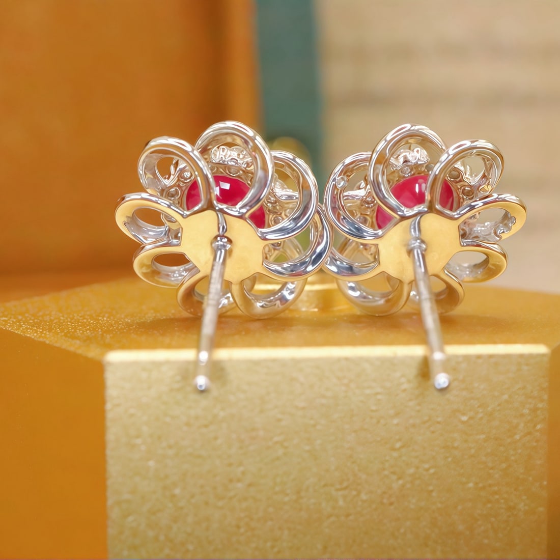 14k Gold 1.66 Ctw Natural Ruby & Diamond Earrings - 4