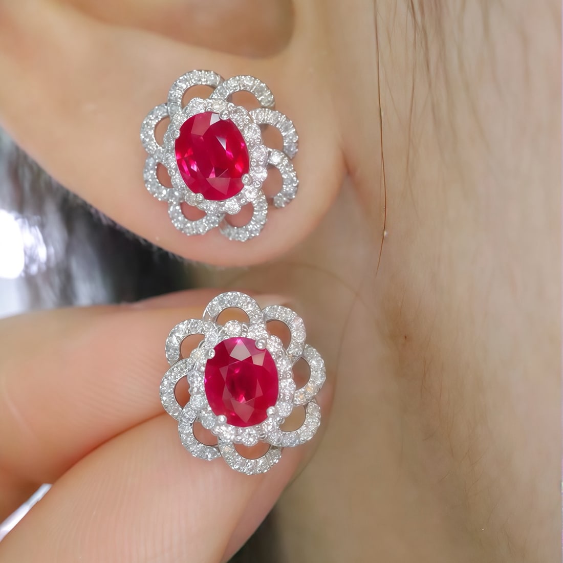 14k Gold 1.66 Ctw Natural Ruby & Diamond Earrings - 5