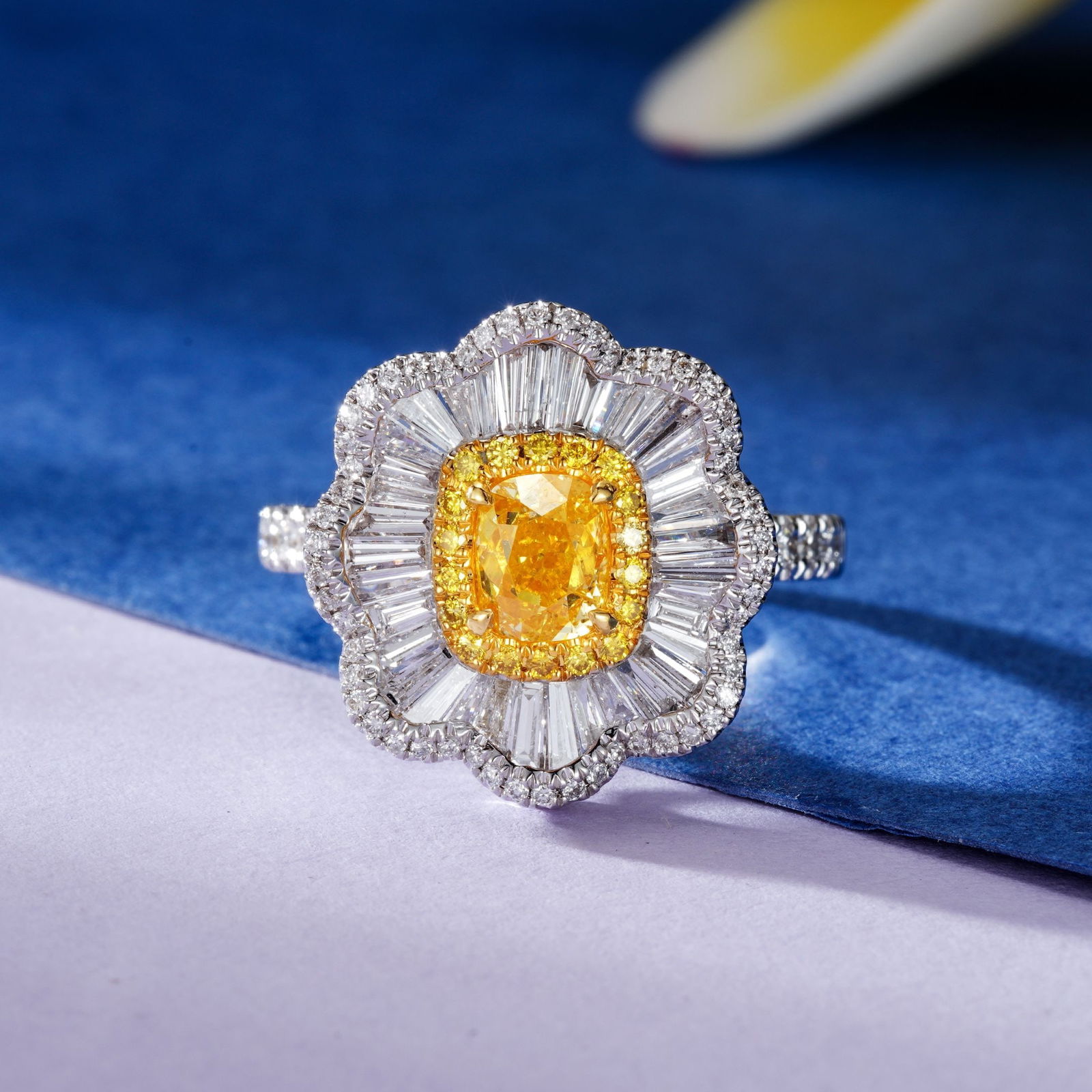 14k Gold 2.25 Ctw Natural Yellow Diamond & Diamond Ring/pendant( Without Chain ): Ref:231106062 // gold content:14k gold // ring size:7. 25us // // main gemstone:yellow diamond // shape:cushion // carat weight:1. 00ct // color:yellow // treatment:natural // // adjacent gemstone