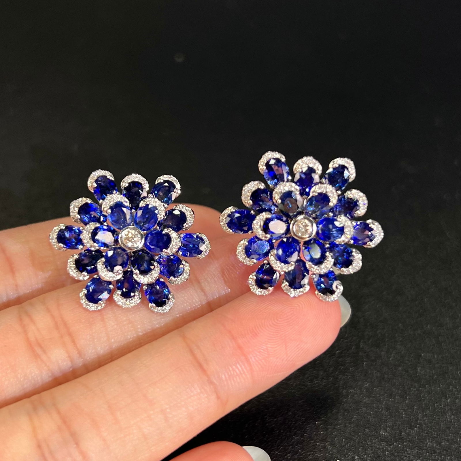 14k Gold 11.42 Ctw Natural Sapphire & Diamond Earrings - 5