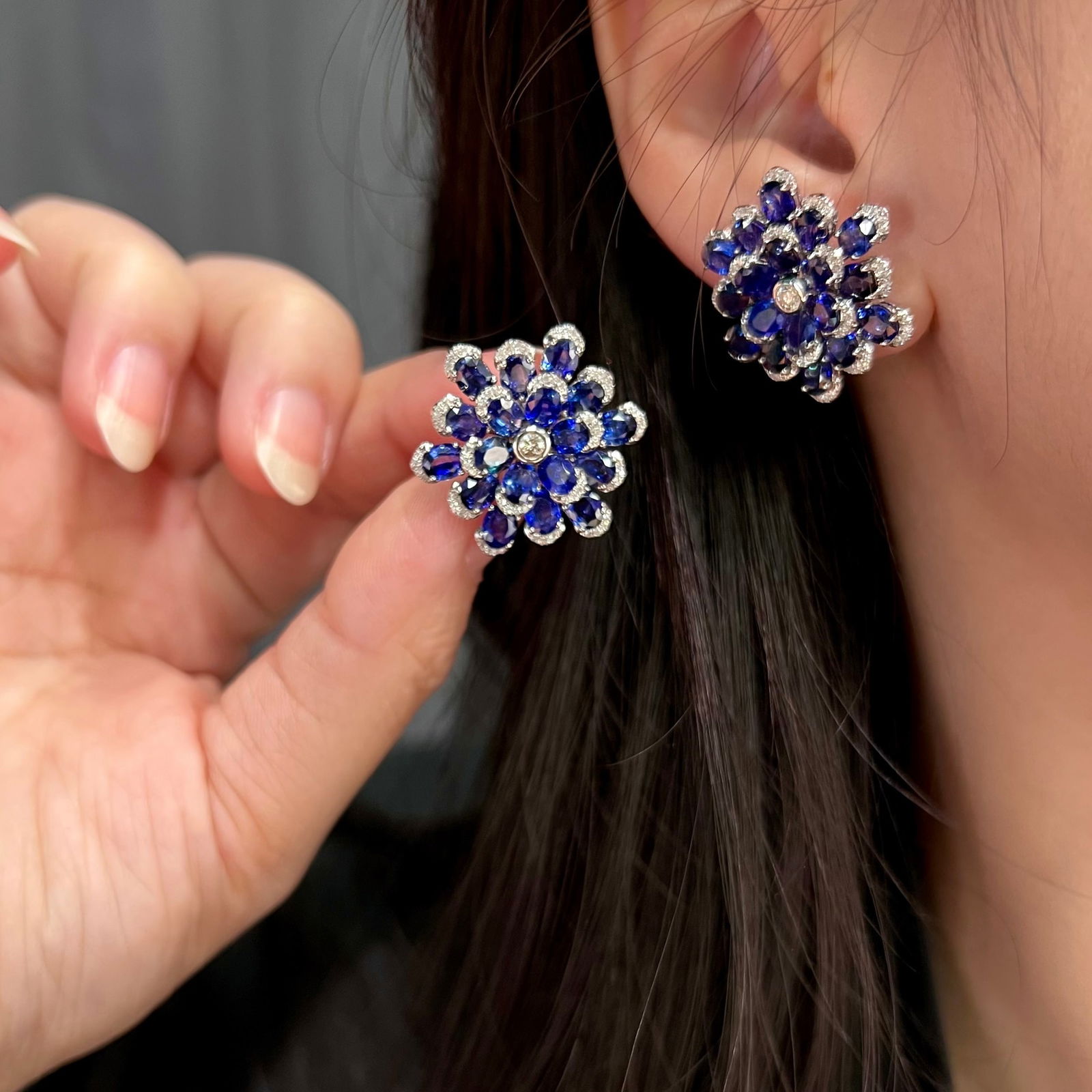 14k Gold 11.42 Ctw Natural Sapphire & Diamond Earrings - 6