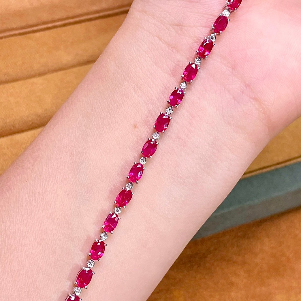 14k Gold 7.5 Ct Natural Ruby & Diamond Bracelet - 4