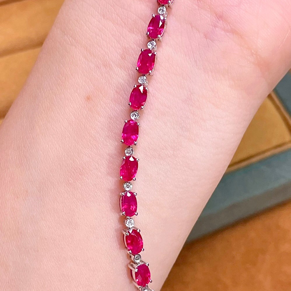 14k Gold 7.5 Ct Natural Ruby & Diamond Bracelet - 5
