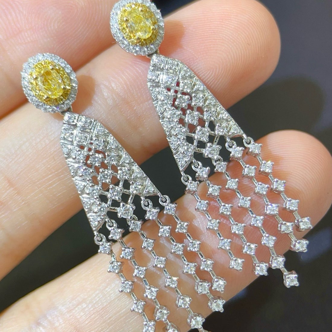 14k Gold 1.72 Ctw Natural Yellow Diamond & Diamond Earrings - 2