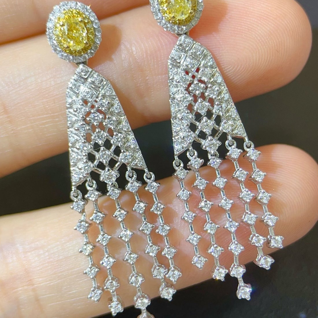 14k Gold 1.72 Ctw Natural Yellow Diamond & Diamond Earrings - 3