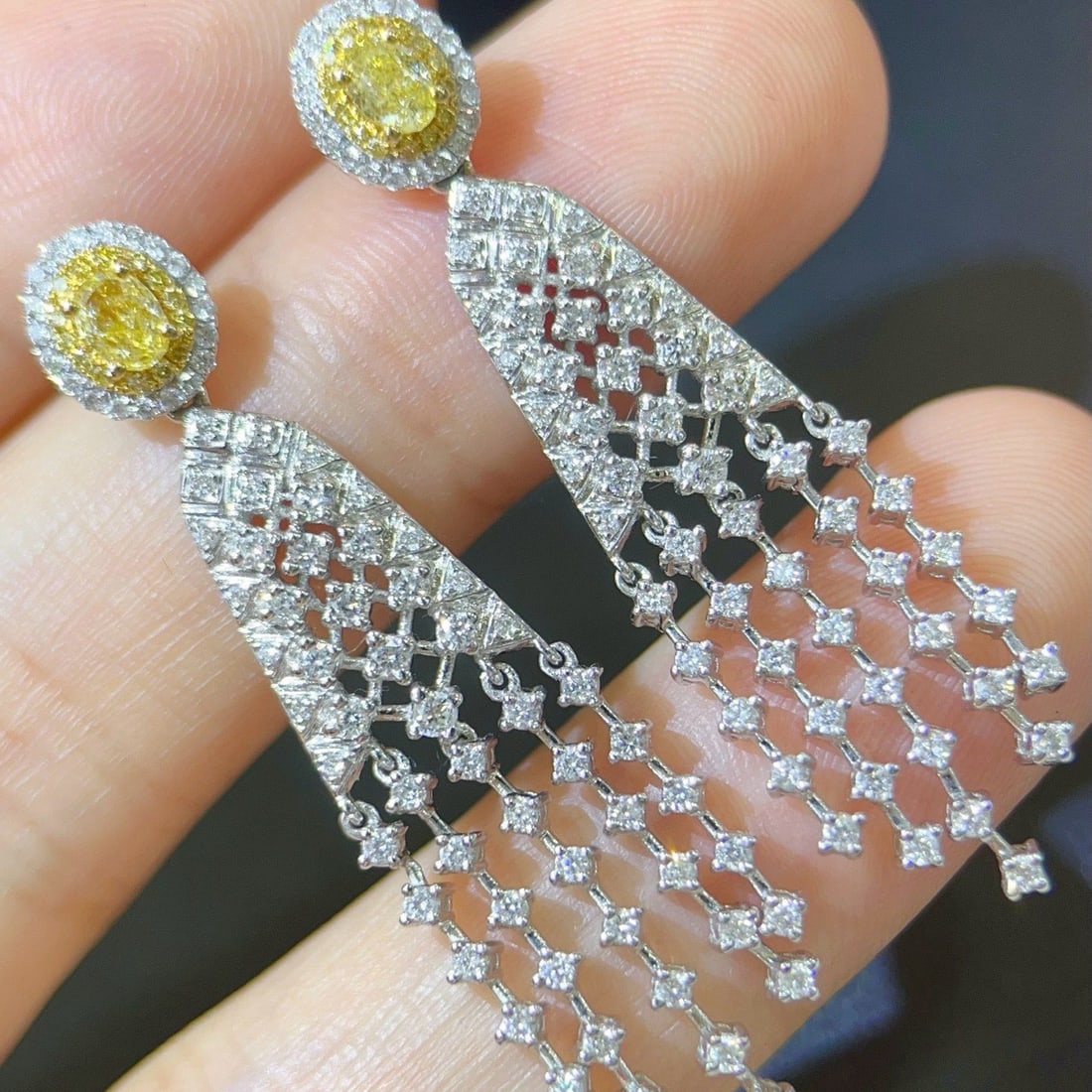 14k Gold 1.72 Ctw Natural Yellow Diamond & Diamond Earrings - 4