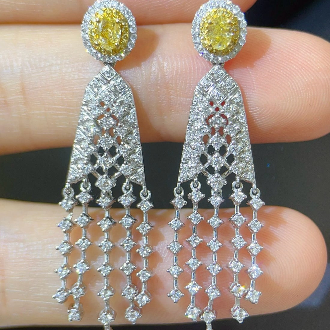 14k Gold 1.72 Ctw Natural Yellow Diamond & Diamond Earrings - 5