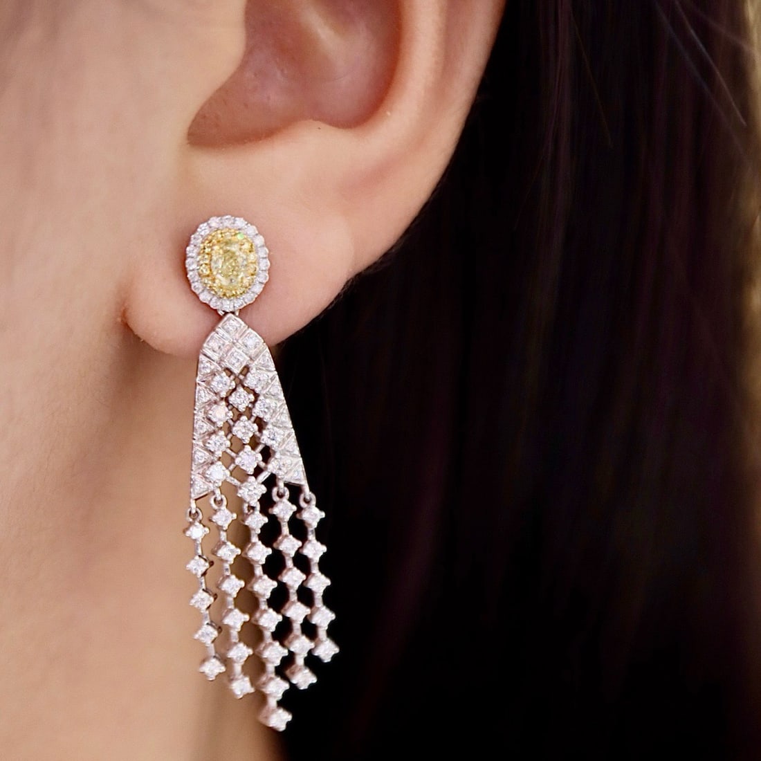 14k Gold 1.72 Ctw Natural Yellow Diamond & Diamond Earrings - 6