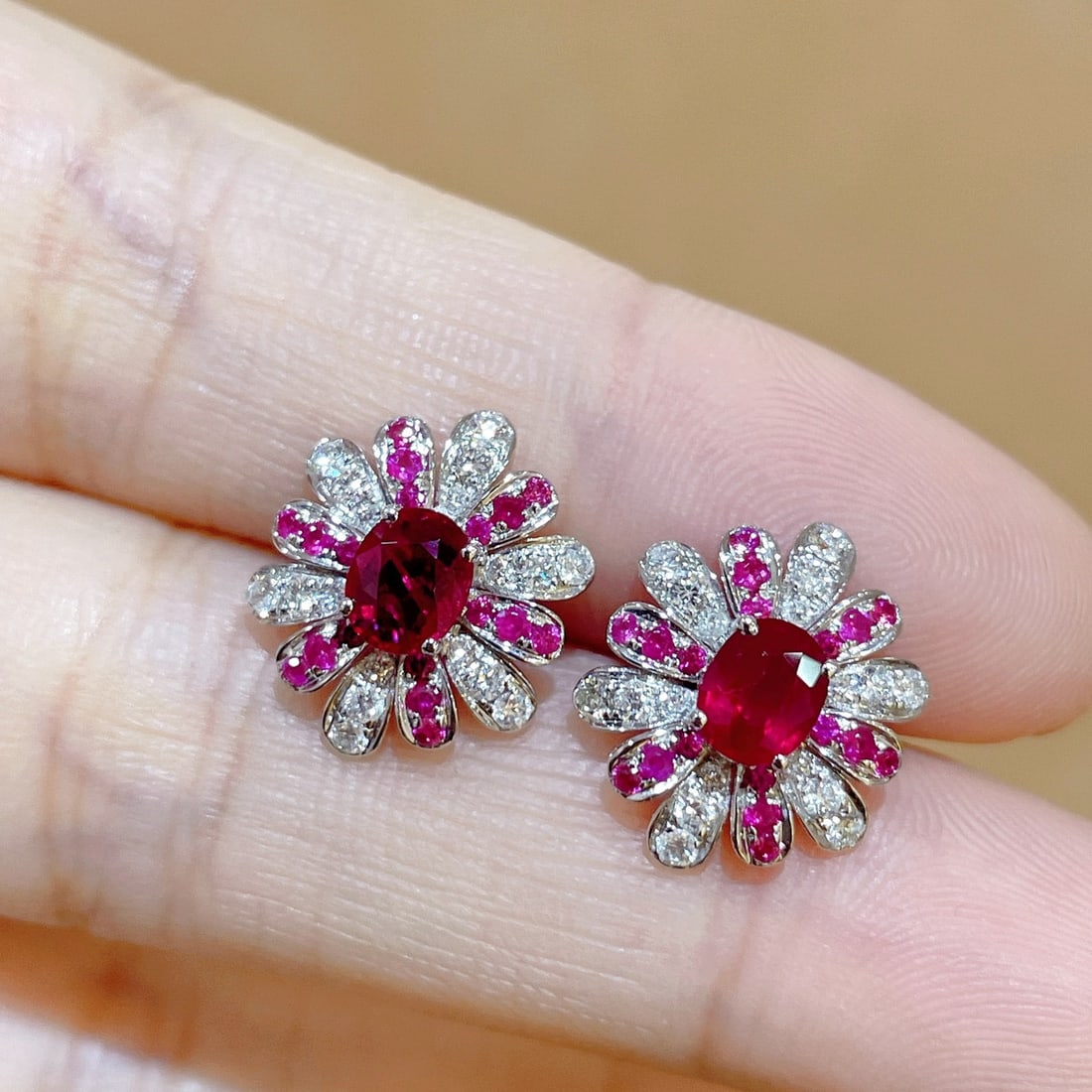 14k Gold 1.30 Ctw Natural Ruby & Ruby Earrings - 5