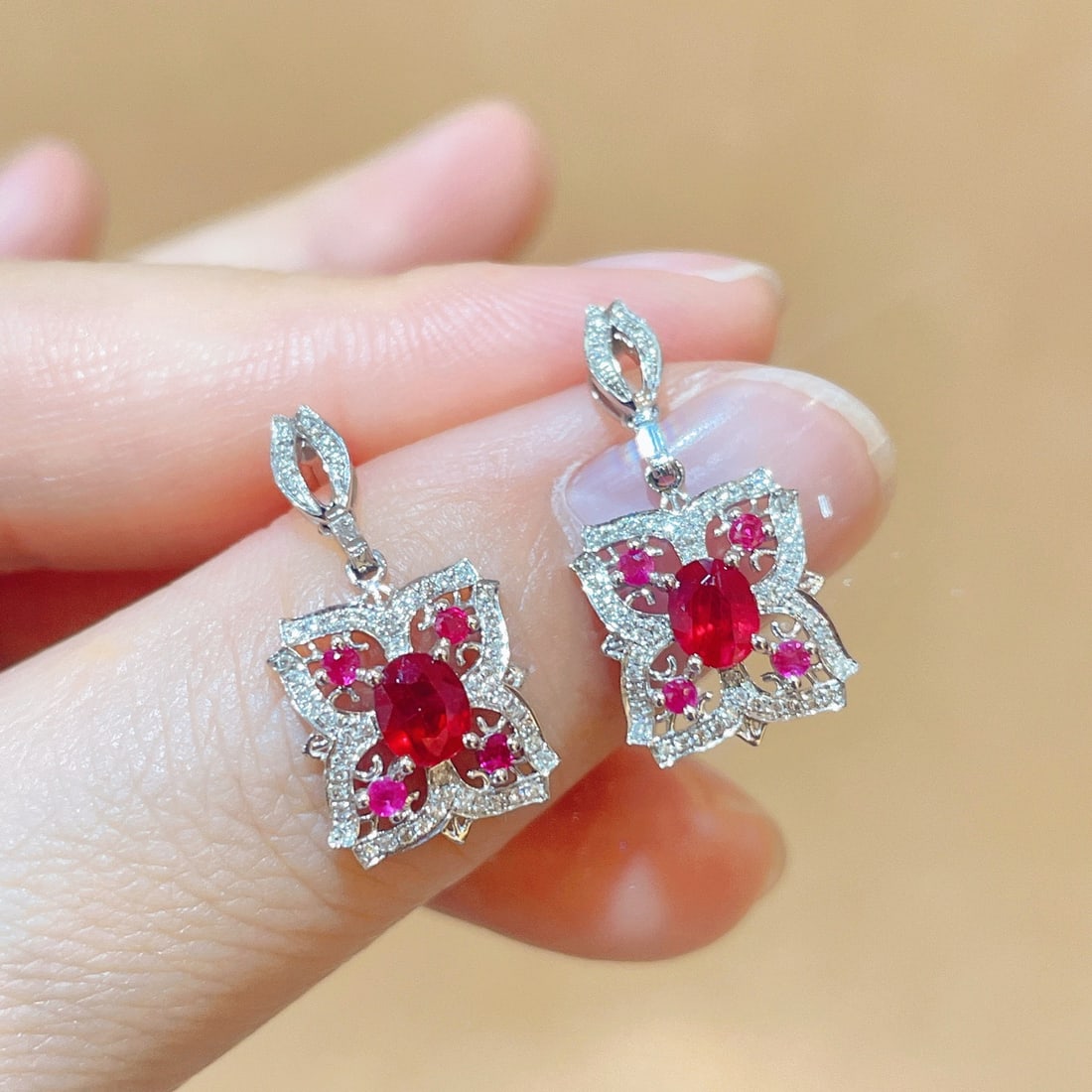 14k Gold 1.27 Ctw Natural Ruby & Diamond Earrings - 2