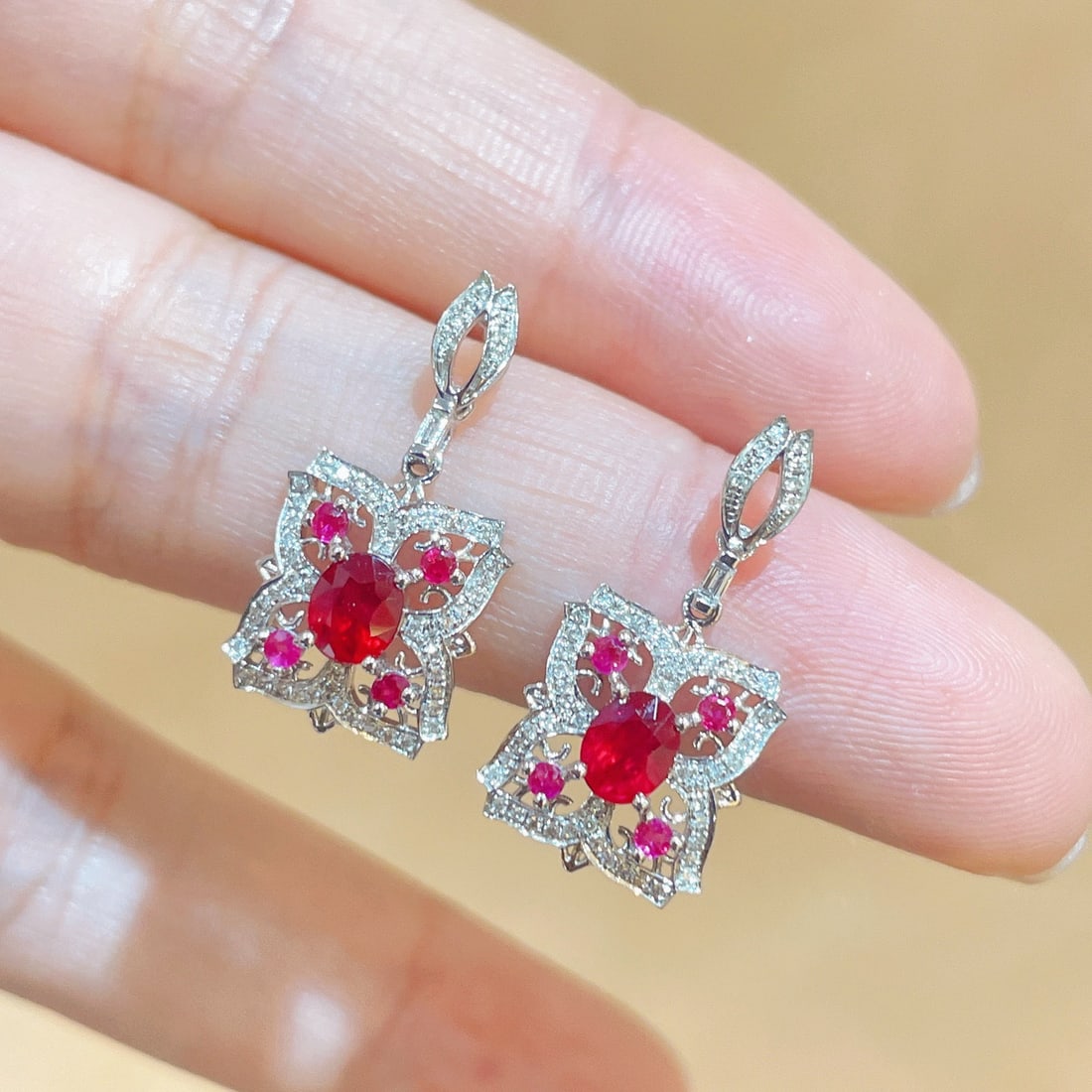 14k Gold 1.27 Ctw Natural Ruby & Diamond Earrings - 3