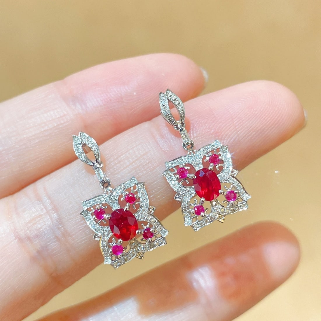 14k Gold 1.27 Ctw Natural Ruby & Diamond Earrings - 4