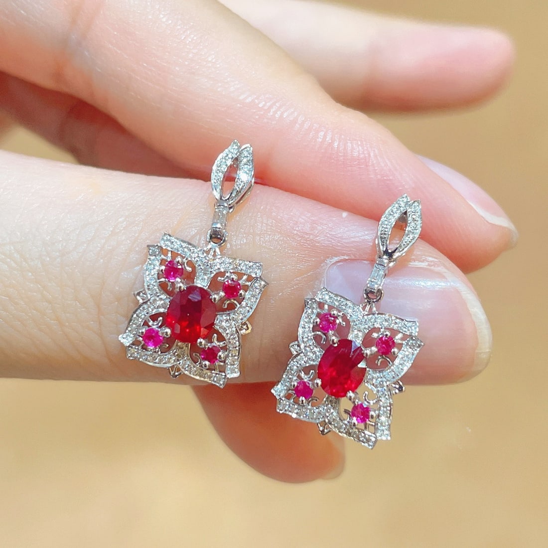 14k Gold 1.27 Ctw Natural Ruby & Diamond Earrings - 5