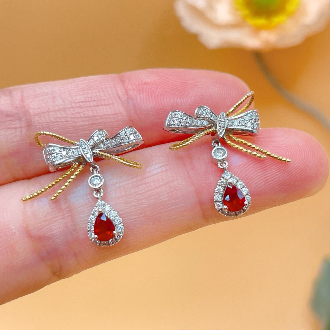 14k Gold 0.81 Ctw Natural Ruby & Diamond Earrings - 2