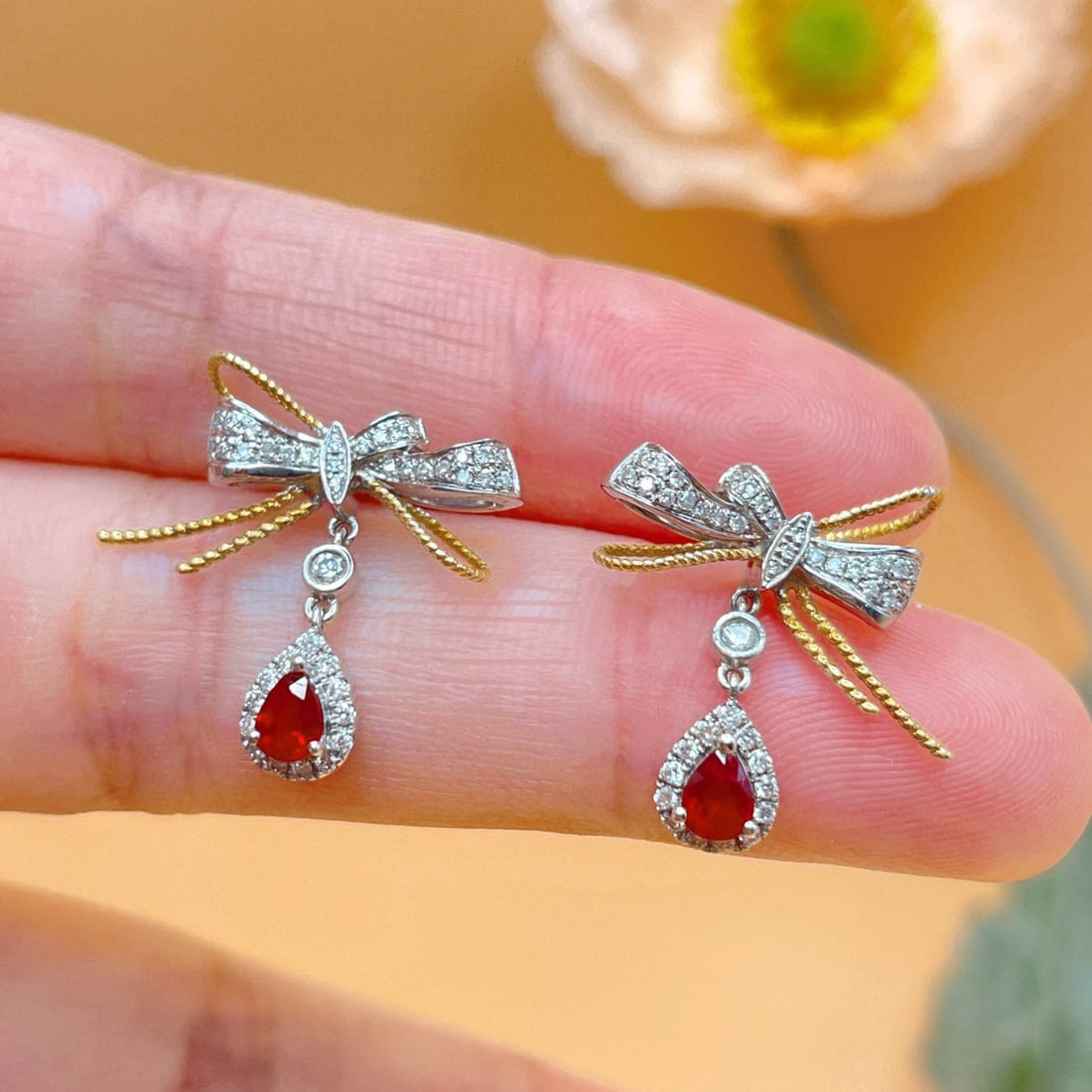 14k Gold 0.81 Ctw Natural Ruby & Diamond Earrings - 3