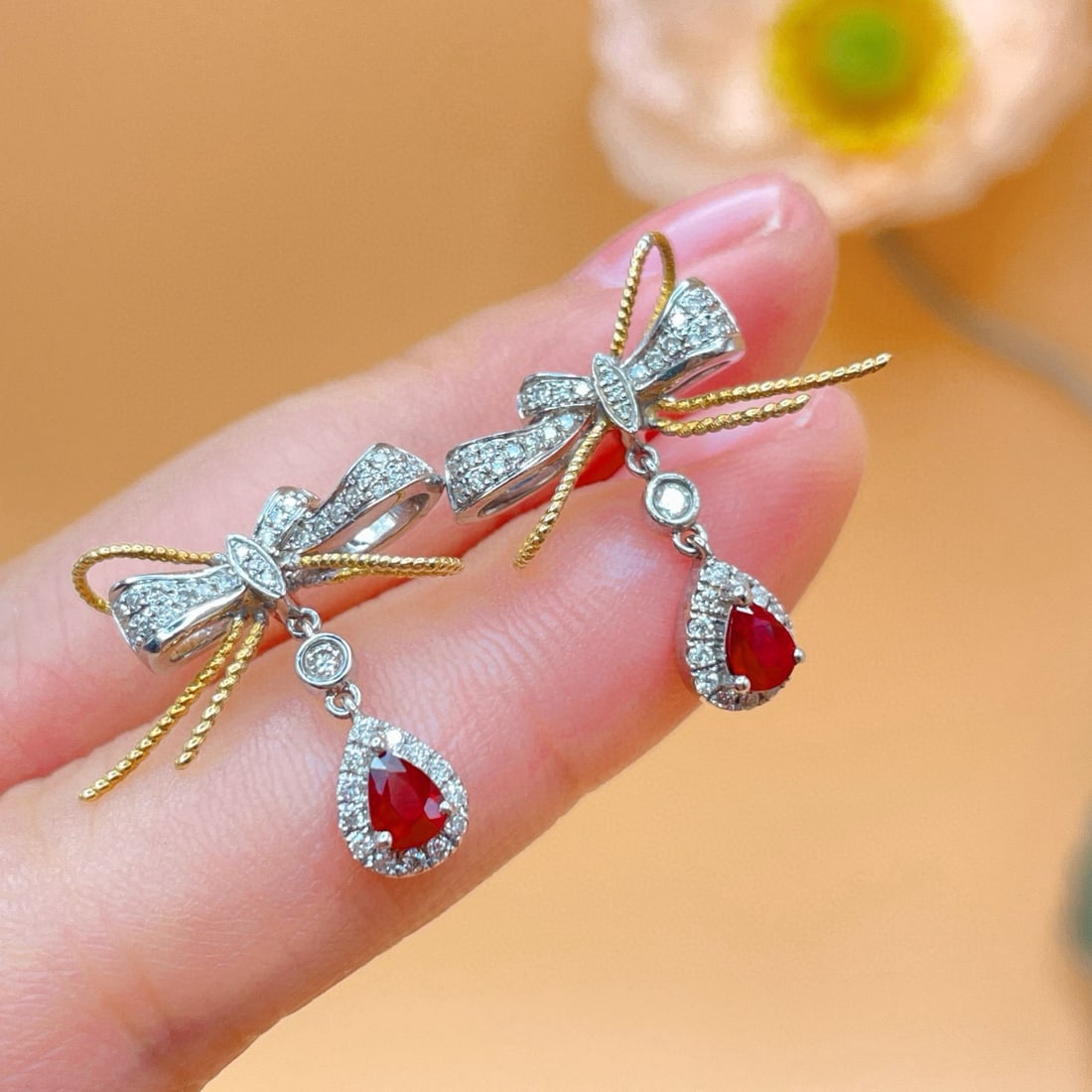 14k Gold 0.81 Ctw Natural Ruby & Diamond Earrings - 4