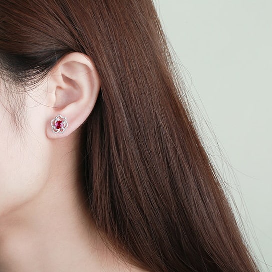 14k Gold 1.35 Ctw Natural Ruby & Diamond Earrings - 6