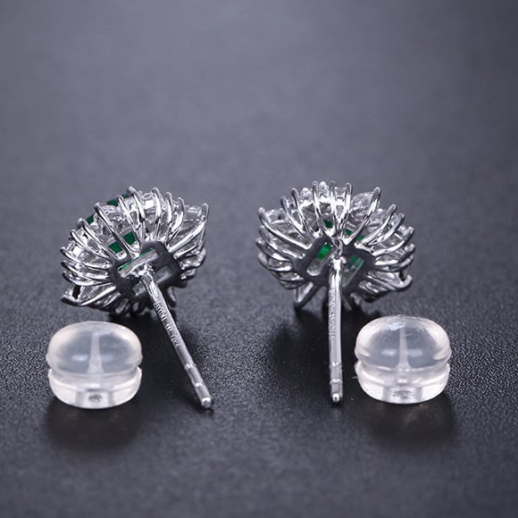 14k Gold 1.26 Ctw Natural Emerald & Diamond Earrings - 4