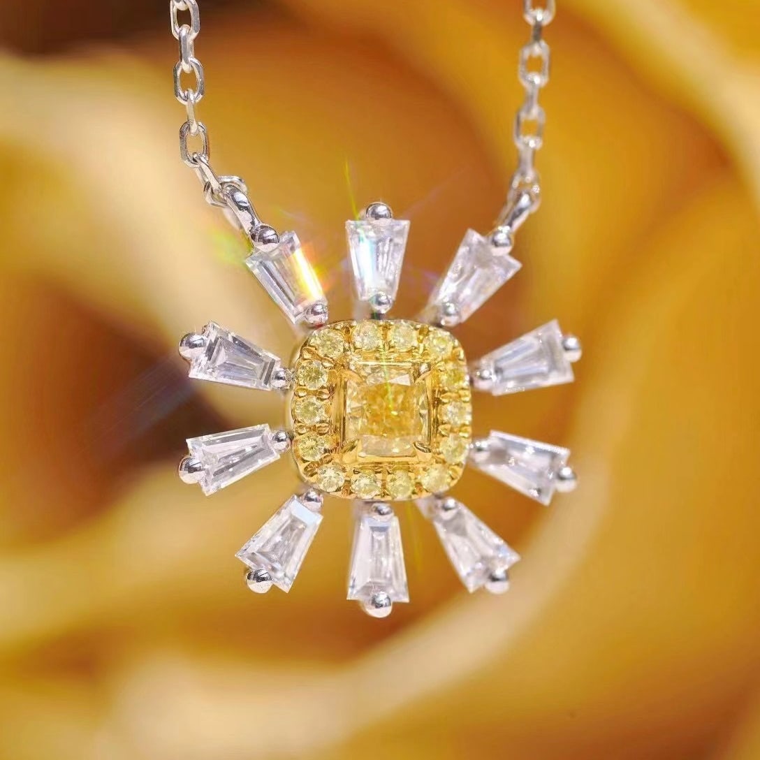 14k Gold 0.54 Ctw Natural Yellow Diamond & Diamond Necklace: Ref:231106253 // gold content:14k gold // main gemstone:yellow diamond // shape:cushion // carat weight:0. 15ct // color:yellow // treatment:natural // // adjacent gemstone 2 : diamond //