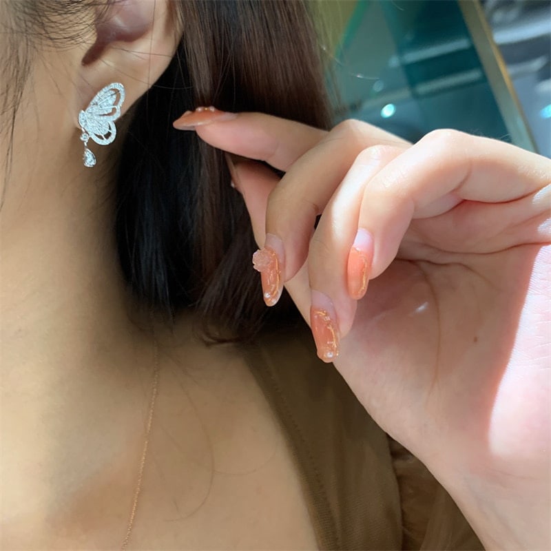 14k Gold 0.56 Ct Natural H Diamond & Butterfly Earrings - 5