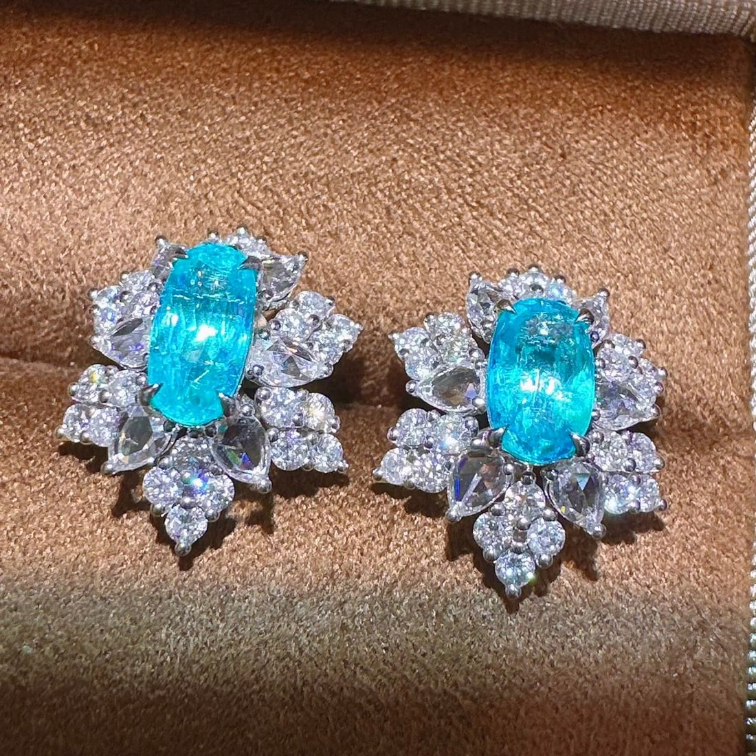 14k Gold 3.99 Ctw Natural Paraiba Tourmaline & Diamond Earrings - 3