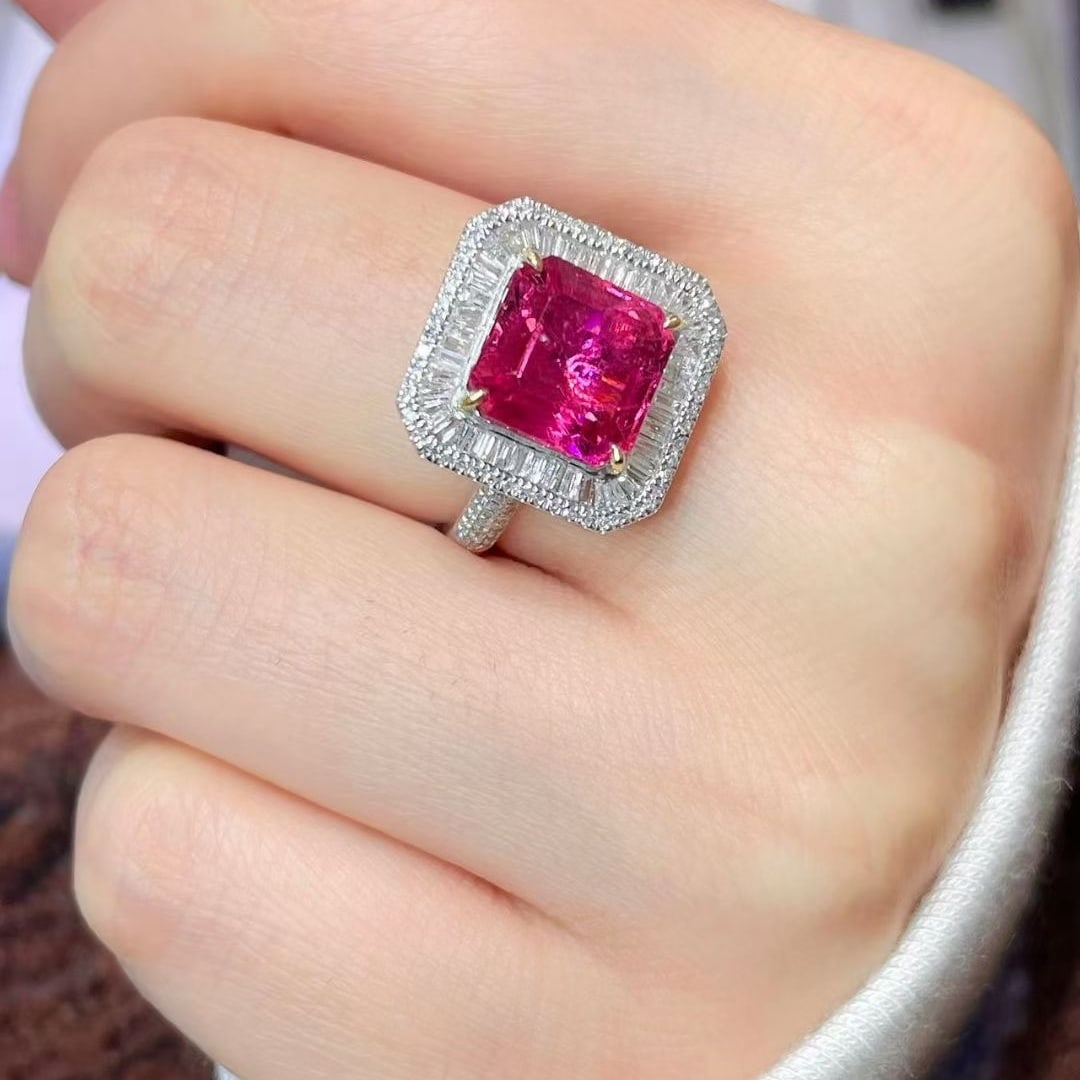 14k Gold 4.6 Ctw Natural Tourmaline & Diamond Ring - 6