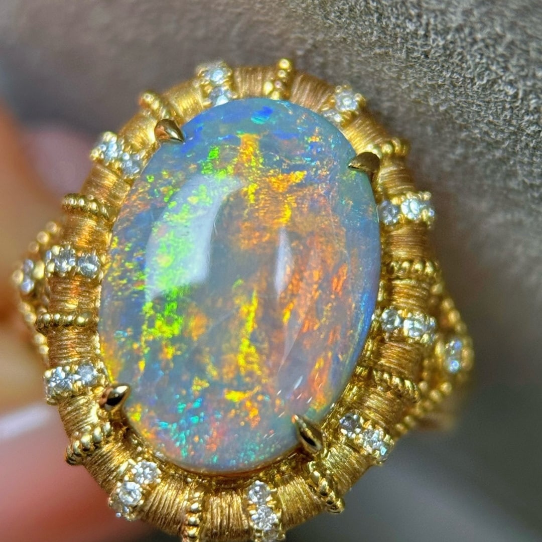 14k Gold 5.24 Ctw Natural Opal & Diamond Ring (1 of 7)