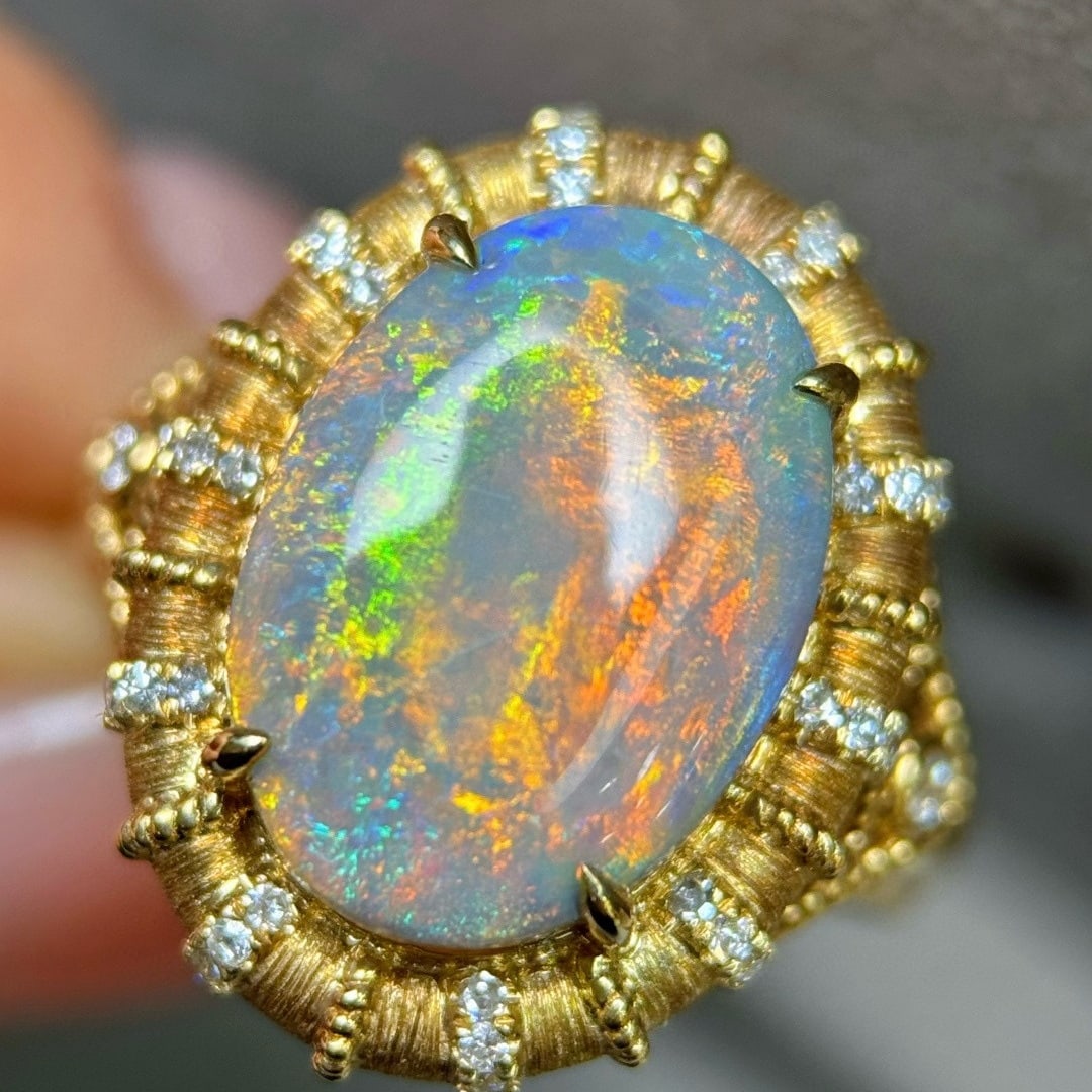 14k Gold 5.24 Ctw Natural Opal & Diamond Ring - 4