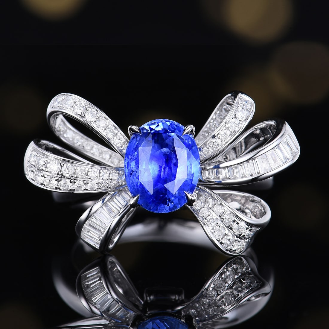 14k Gold 3.01 Ctw Natural Sapphire & Diamond Ring/pendant( Without Chain ): Ref:231115033 // gold content:14k gold // ring size:7. 25us // // main gemstone:sapphire // shape:oval // carat weight:2. 53ct // color:blue // treatment:natural // // adjacent gemstone 2 :