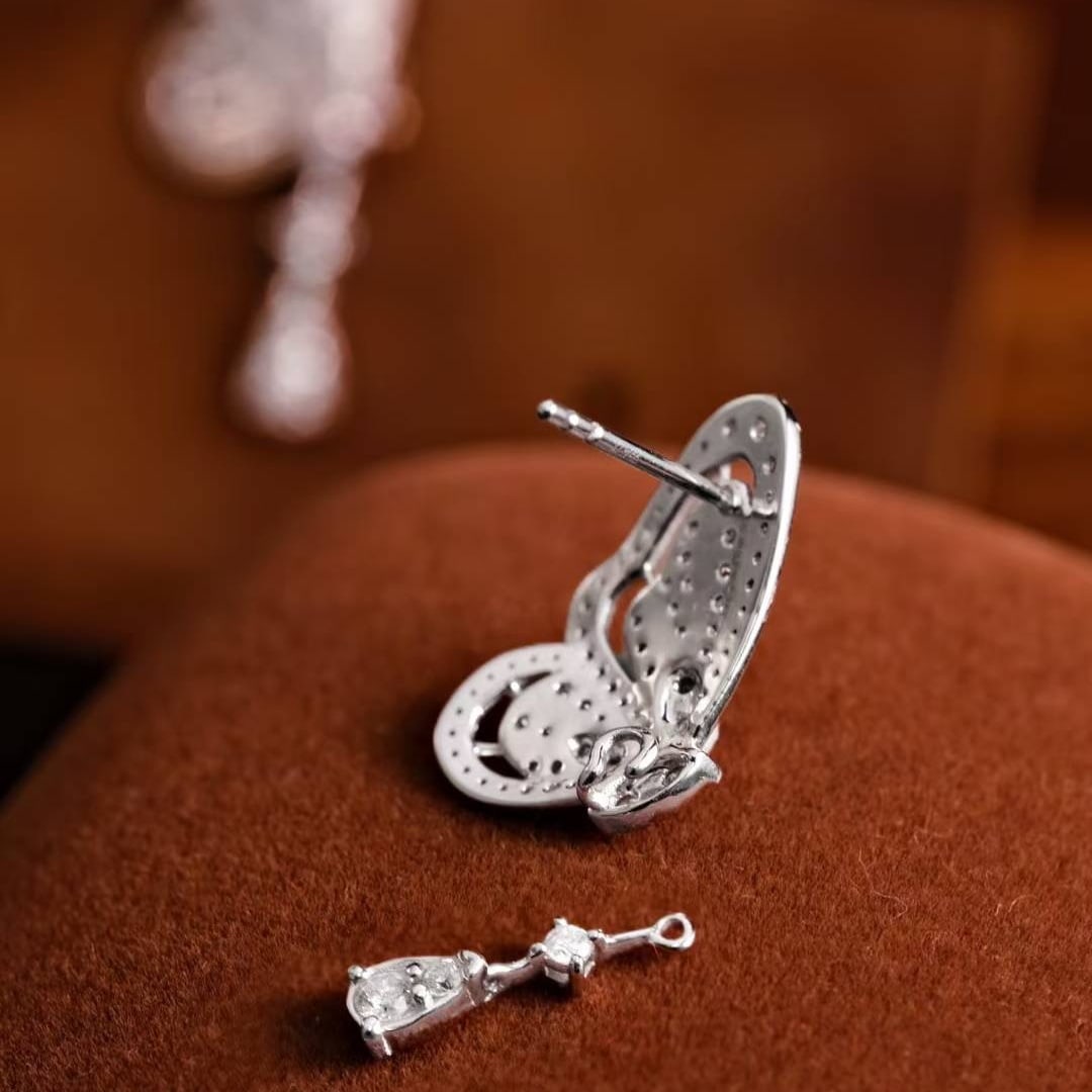 14k Gold 0.56 Ct Natural H Diamond & Butterfly Earrings - 4