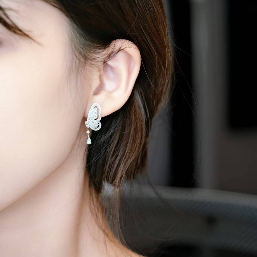 14k Gold 0.56 Ct Natural H Diamond & Butterfly Earrings - 5