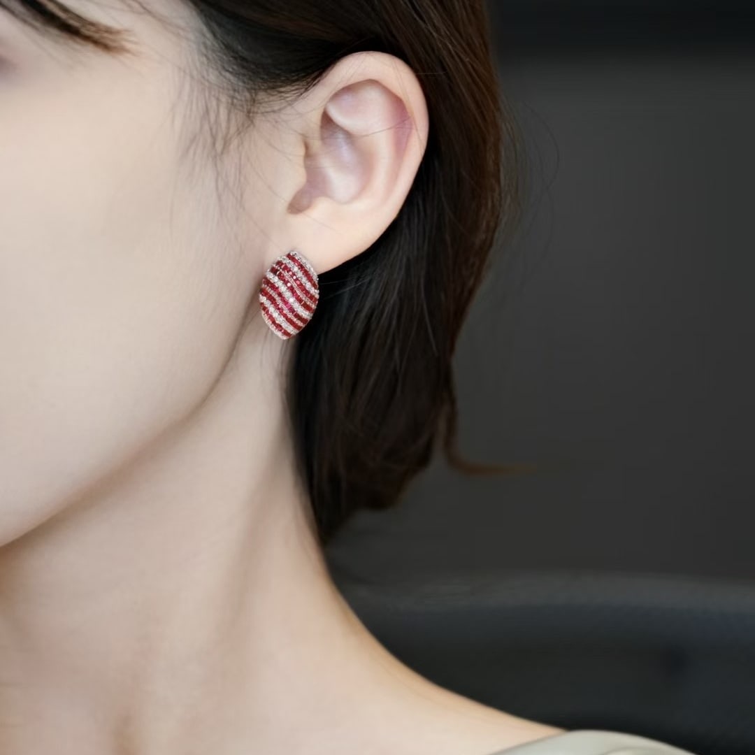 14k Gold 2.88 Ctw Natural Ruby & Diamond Earrings - 5