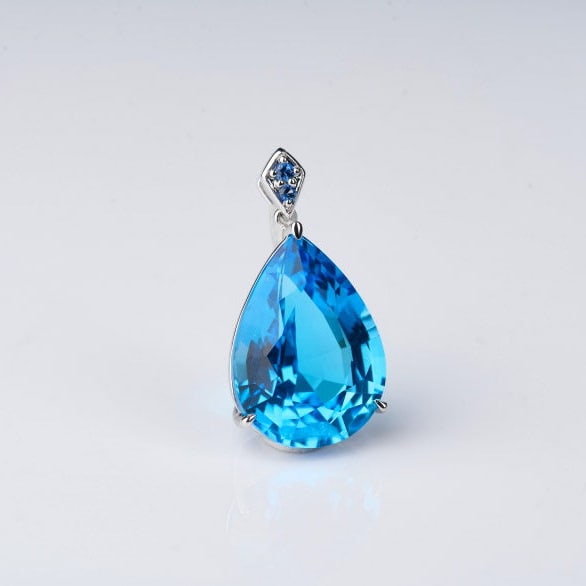 14k Gold 16.69 Ct Natural Topaz & Sapphire Pendant( Without Chain ) - 8