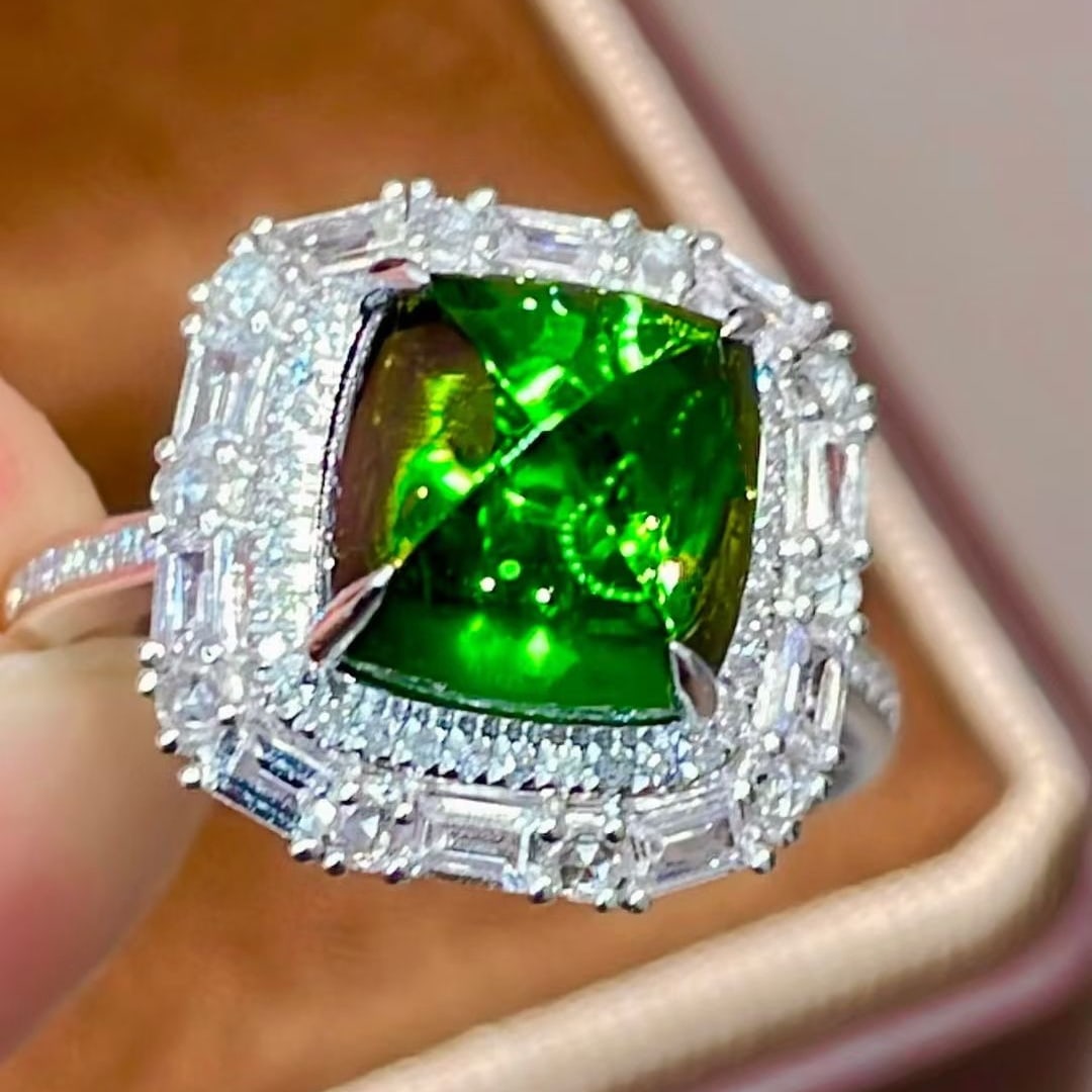 14k Gold 4 Ct Natural Tourmaline & Diamond & Sapphire Ring - 3