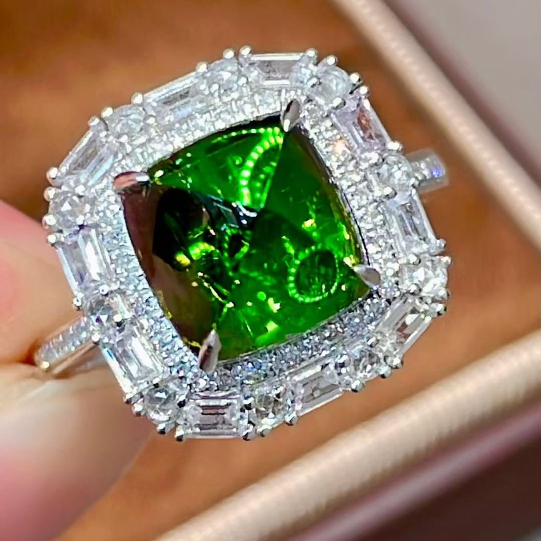 14k Gold 4 Ct Natural Tourmaline & Diamond & Sapphire Ring - 4