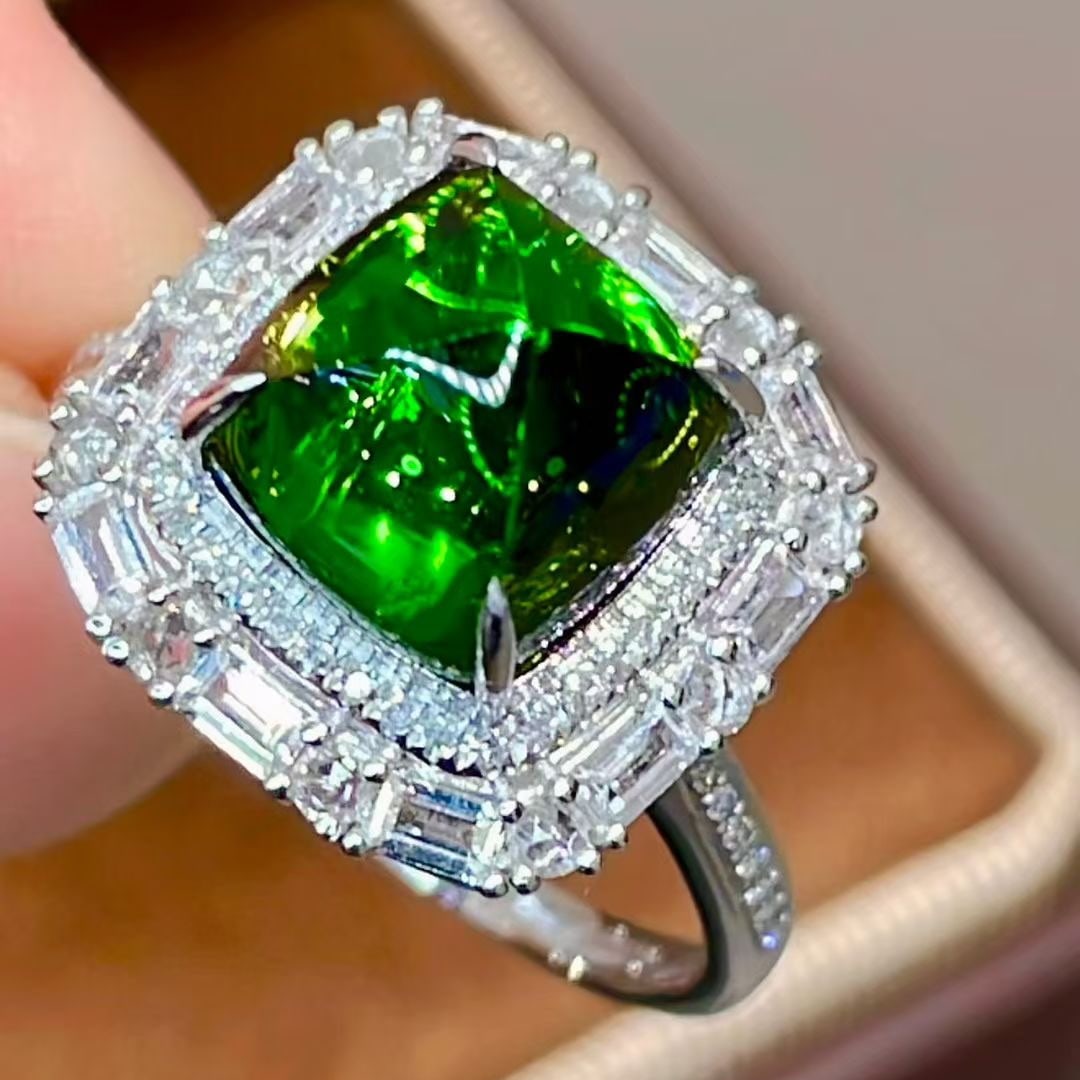 14k Gold 4 Ct Natural Tourmaline & Diamond & Sapphire Ring - 5