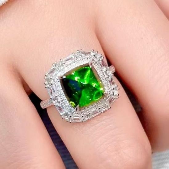 14k Gold 4 Ct Natural Tourmaline & Diamond & Sapphire Ring - 6