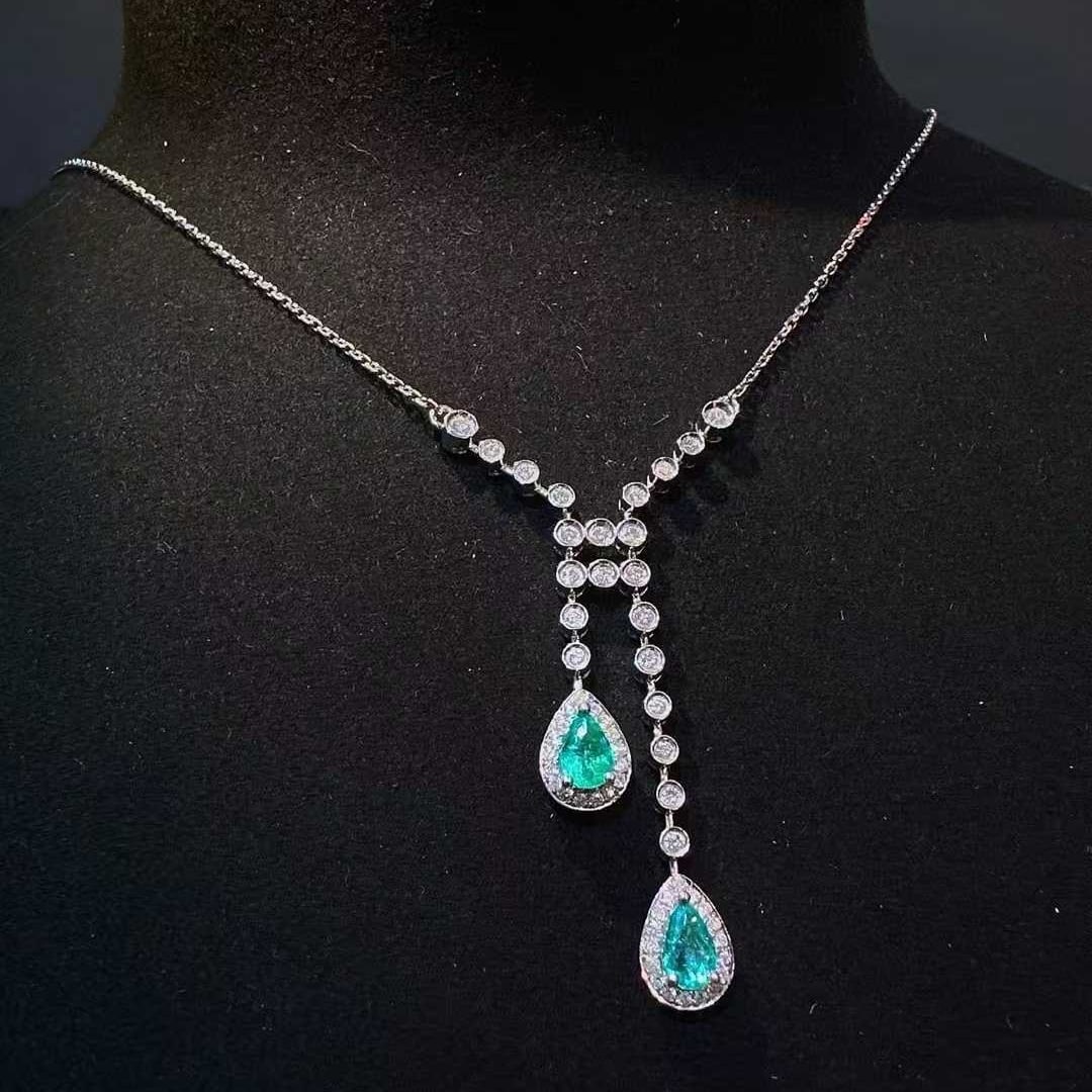 14k Gold 1.08 Ctw Natural Paraiba Tourmaline & Diamond Necklace - 2