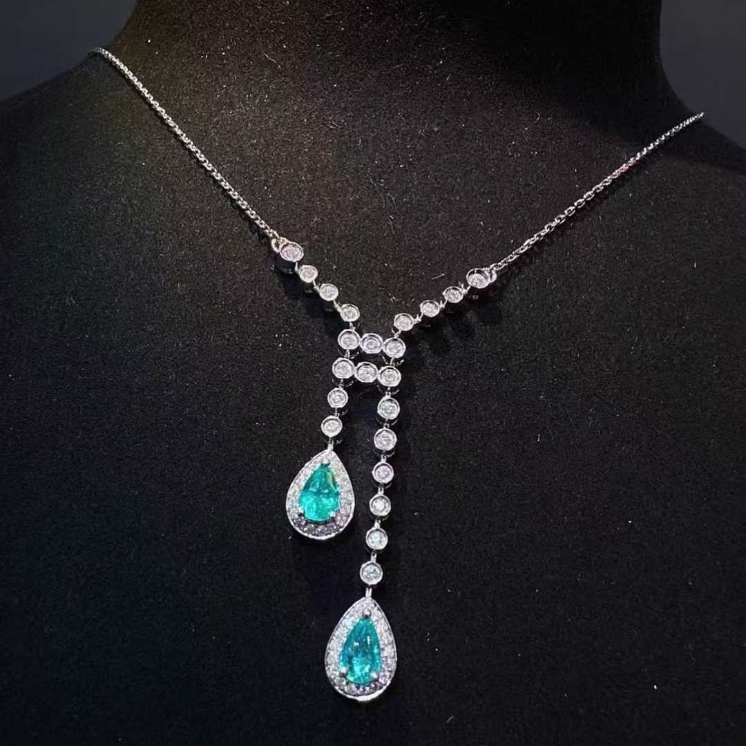 14k Gold 1.08 Ctw Natural Paraiba Tourmaline & Diamond Necklace - 3