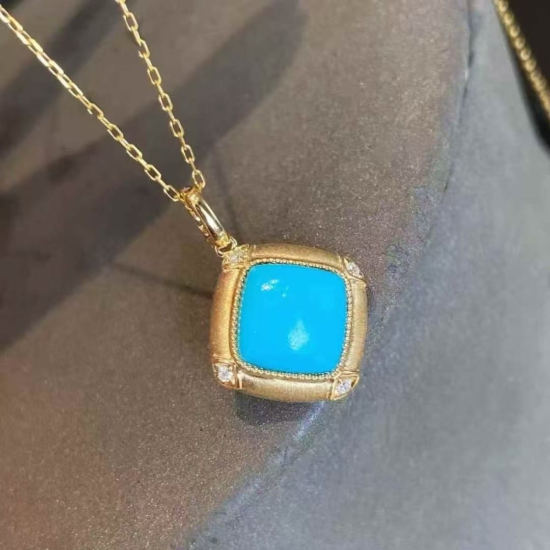 14k Gold 2.2 Ct Natural Blue Turquoise & Diamond Pendant( Without Chain ) (1 of 6)