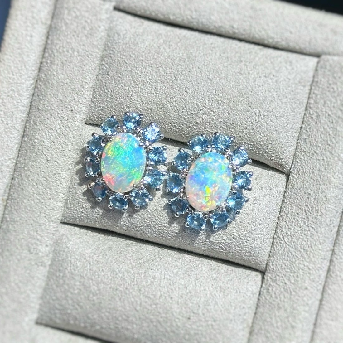 14k Gold 2 Ctw Natural Opal & Aquamarine Earrings (1 of 9)