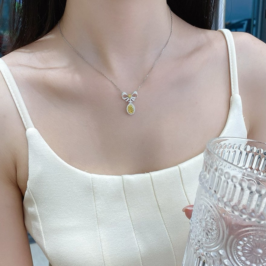 14k Gold 1.45 Ctw Natural Yellow Diamond & Diamond Necklace - 4