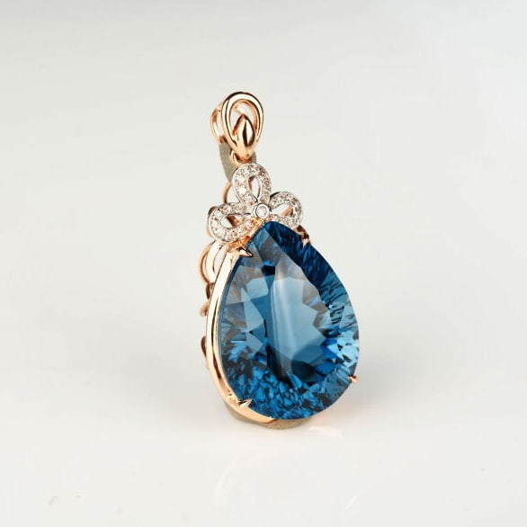 14k Gold 17.35 Ct Natural Topaz & Diamond Pendant( Without Chain ) - 7