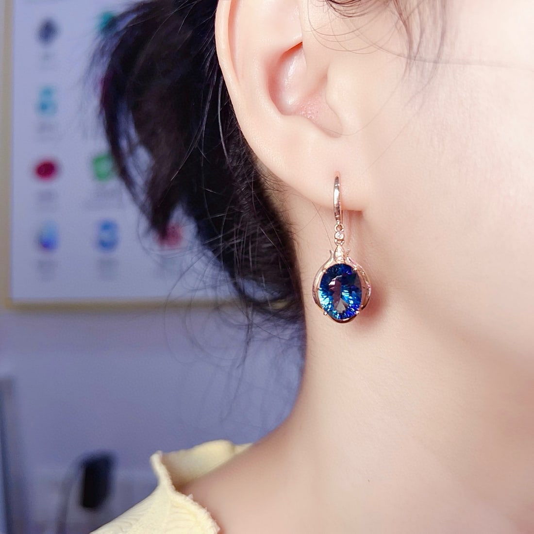 14k Gold 10.18 Ctw Natural Topaz & Diamond Earrings - 6